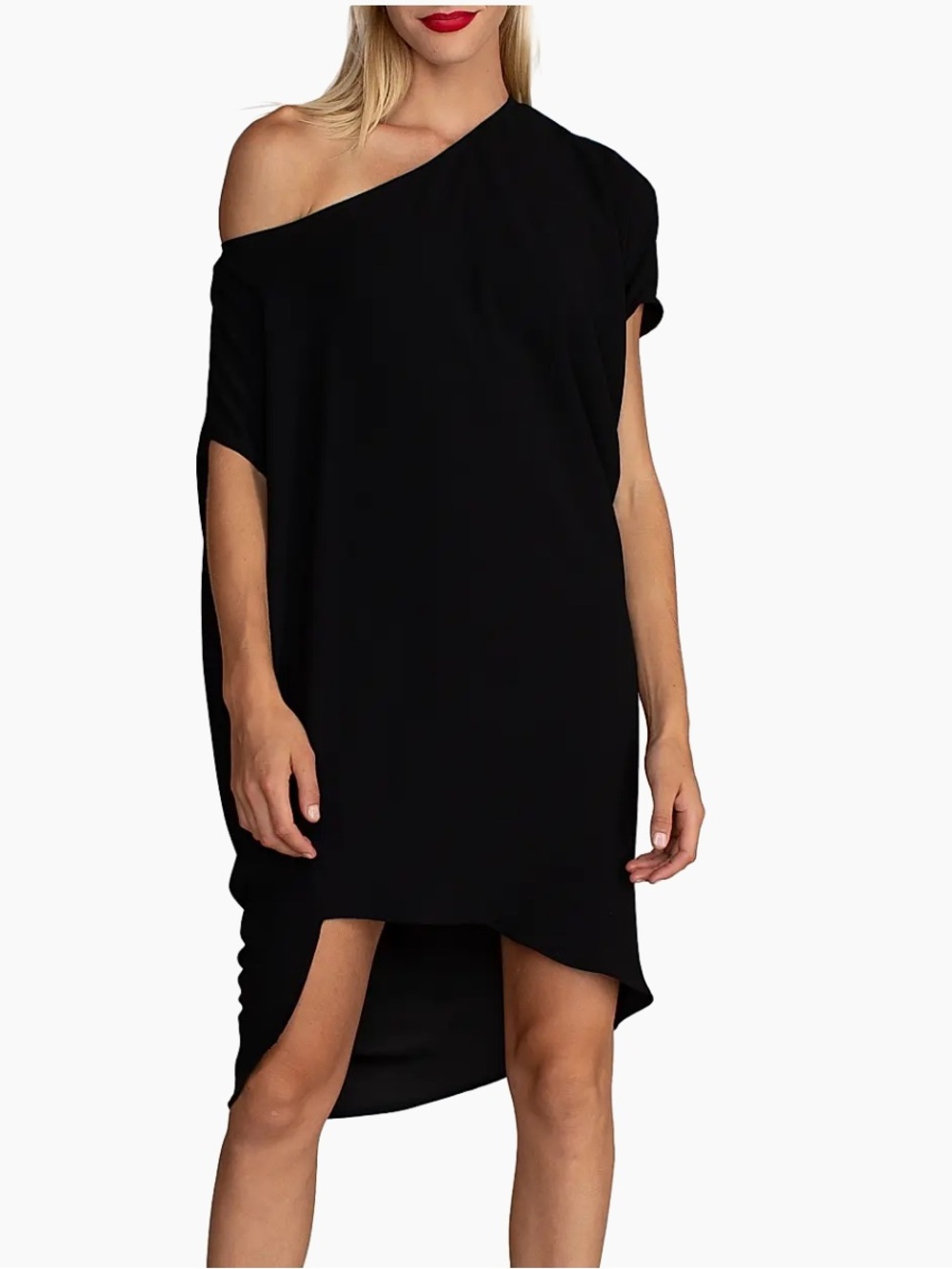 Trina Turk Radiant One Shoulder Black Asymmetric Draped Women's Dress